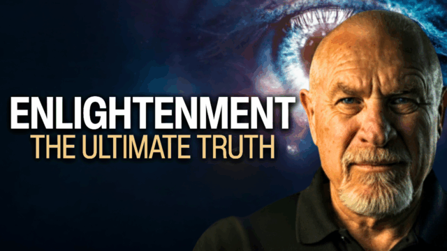 A bold thumbnail featuring a close-up of a man with a calm, wise expression against a cosmic background with a glowing eye symbol. Large white and gold text reads: “ENLIGHTENMENT — THE ULTIMATE TRUTH.” The design conveys depth, mystery, and spiritual insight.