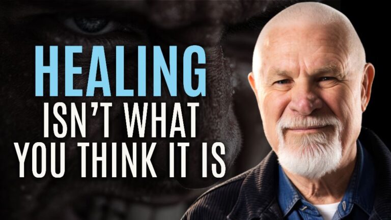 A high-contrast YouTube thumbnail featuring spiritual teacher Vishrant smiling gently on the right side of the frame. Bold text on the left reads “Healing Isn’t What You Think It Is,” set against a dark, intense background showing a shadowed, angry face. The composition contrasts calm wisdom with the turmoil of the unconscious, creating a dramatic, scroll-stopping visual.
