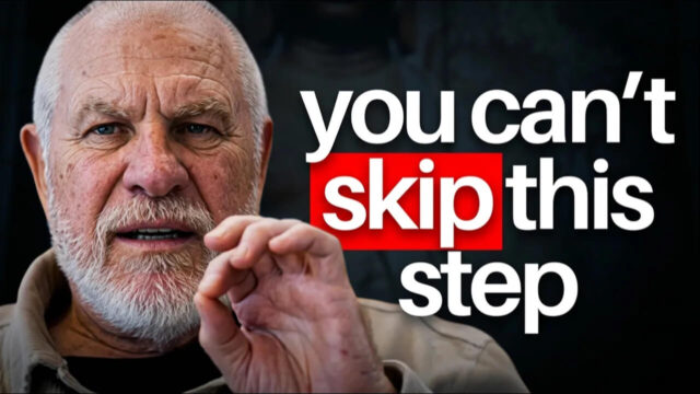 Vishrant spiritual teacher speaking intensely with hand gesture, YouTube thumbnail text “you can’t skip this step”.